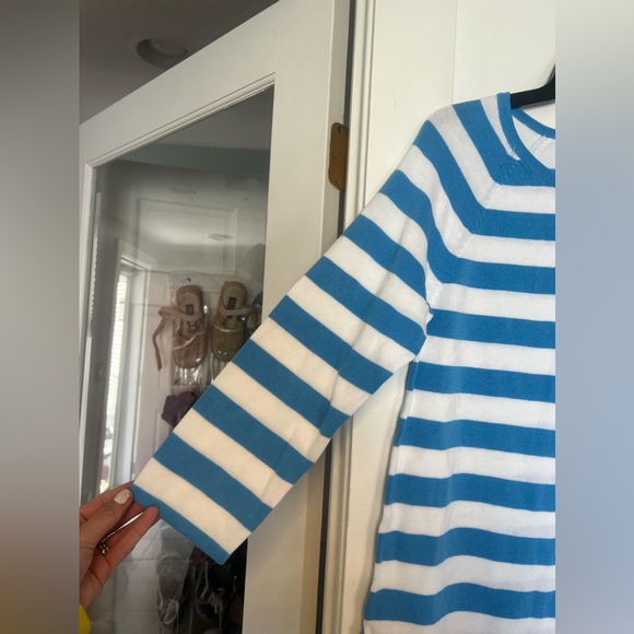 NWT Jeanne Pierre Women’s Striped Round Hem Sweater Blue Sky/White M Nautical - Picture 8 of 9